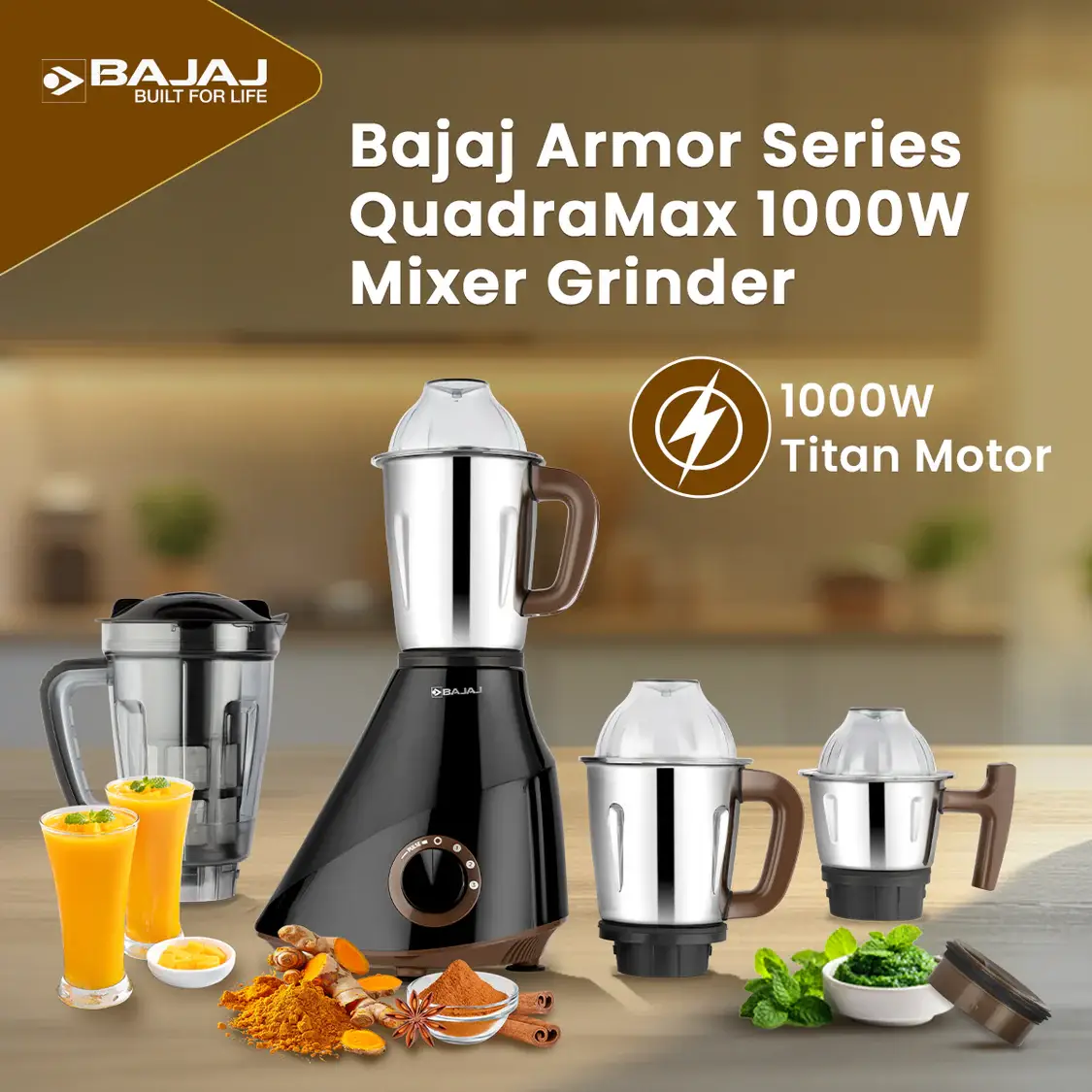 Bajaj Armor Series QuadraMax 4 Jar 1000W Mixer Grinder - Image 4