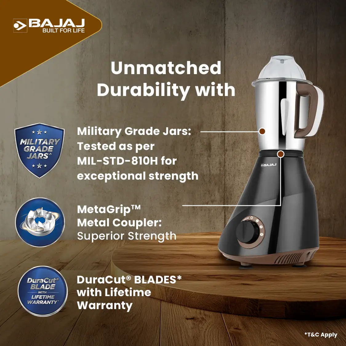 Bajaj Armor Series QuadraMax 4 Jar 1000W Mixer Grinder - Image 3