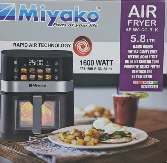 Miyako 5.8L Air Fryer – Powerful 1600W Rapid Air Technology - AF-S80-CG-BLK - Image 2